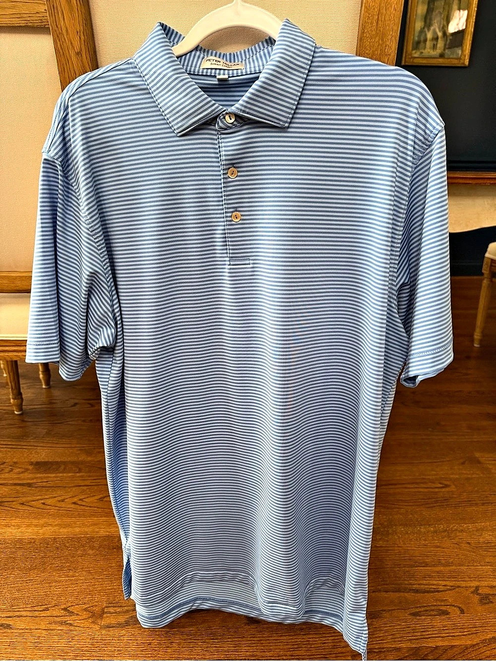 Peter Millar Summer Comfort Striped Performance Polo Blue & White L